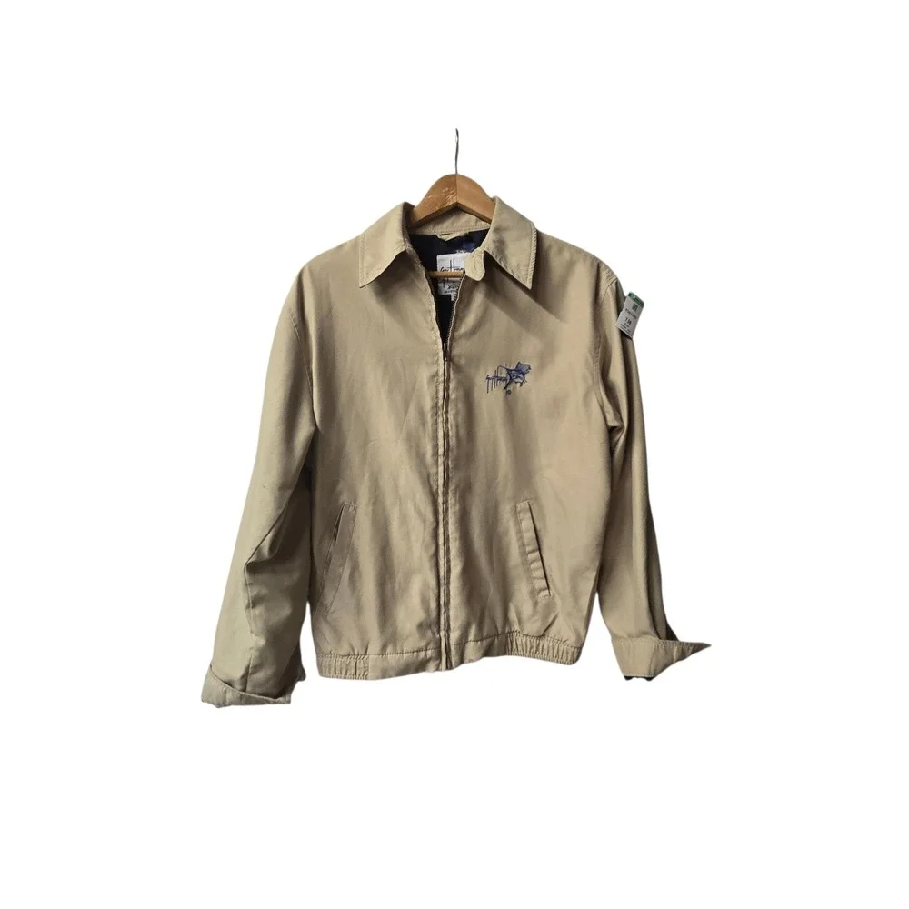 Guy Harvey AFTCO Full Zip Bomber Jacket Tan‎ Beige Fishing Small